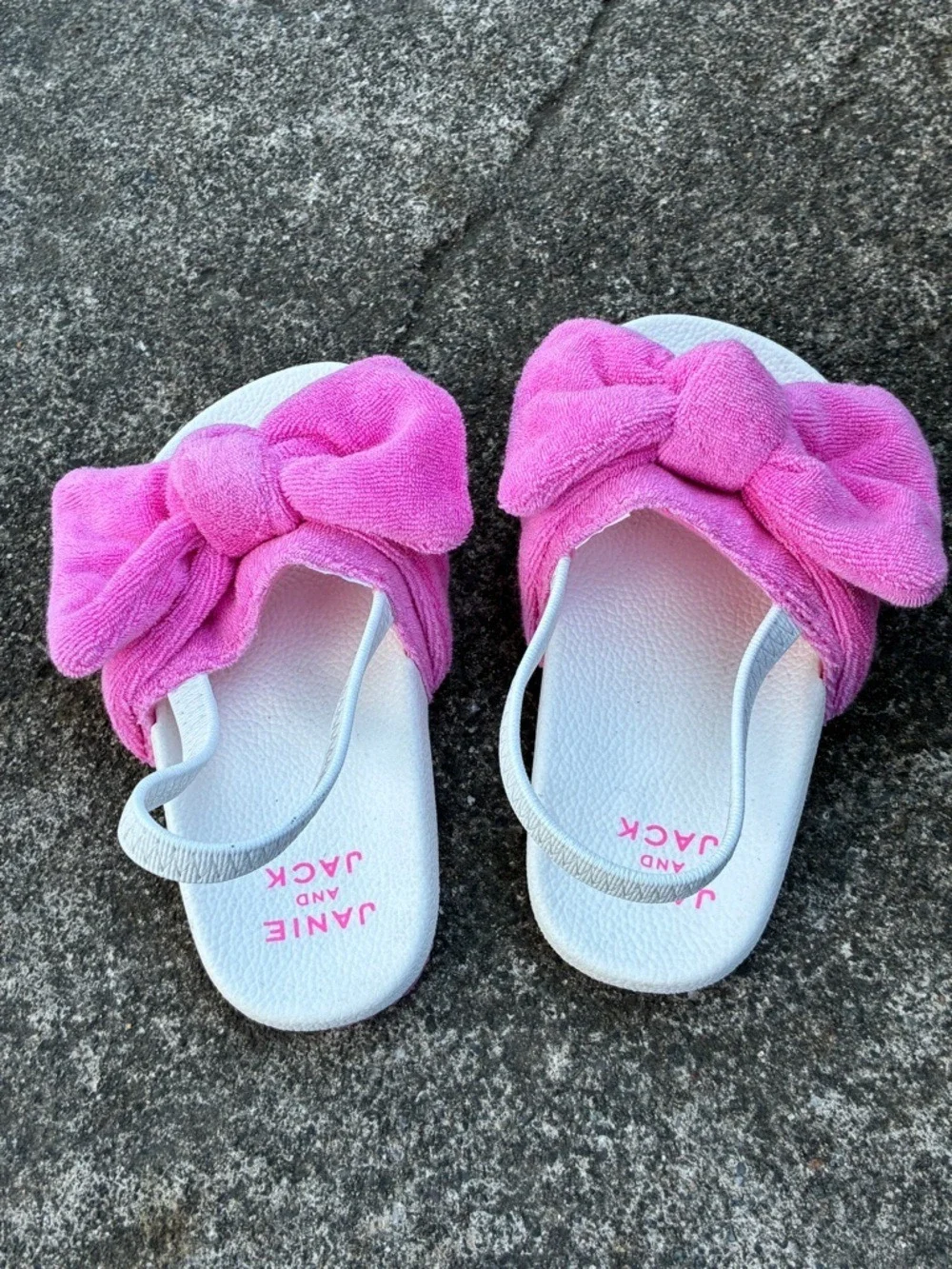 Janie and Jack Bright Pink Terry Jacquard Sandals - Size 7
